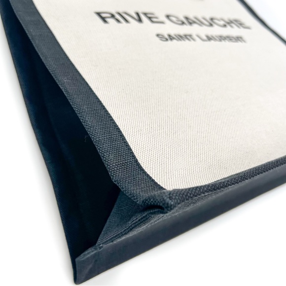 Saint Laurent Rive Gauche North South Linen and Leather Tote White Black Bag - Picture 7 of 13